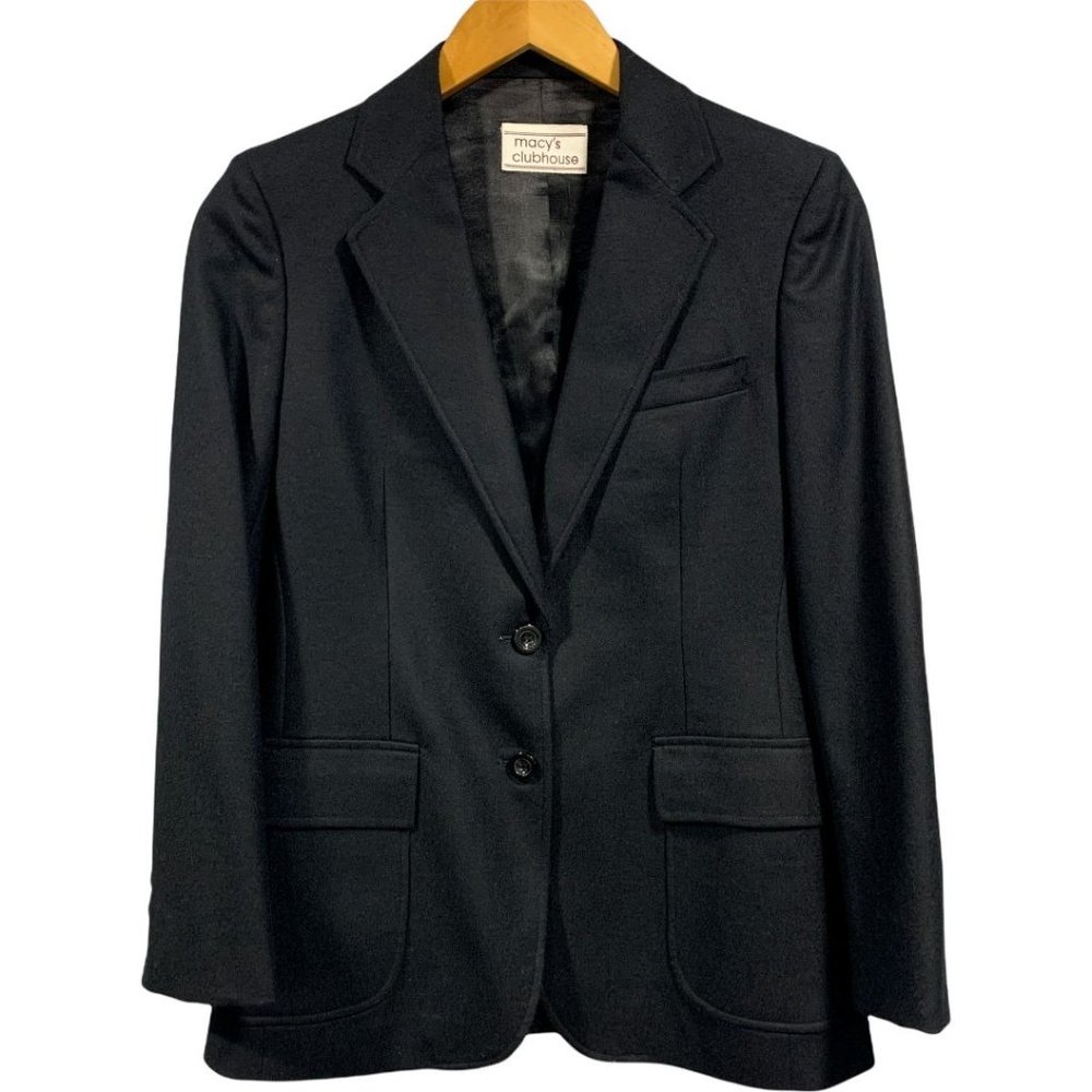 Vintage Macy’s Clubhouse 100% Pure Wool Notch Lapel Black Blazer Women Size S